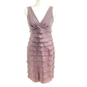 London Times Womens Size 4 Petite Tiered Ruffled Sleeveless Dress Metallic